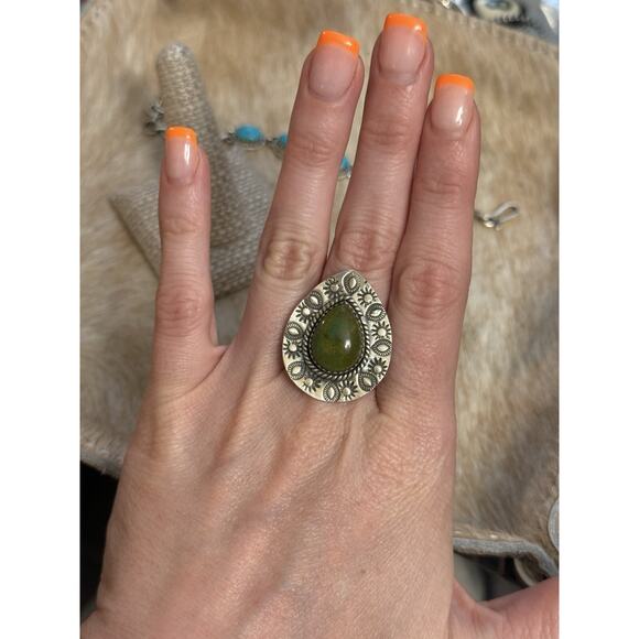 Native American SW Sterling Silver emerald valley Turquoise Ring Adj💚Stamped - Picture 10 of 11
